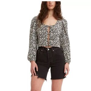 Levi’s Size 2X Embry Black & White Ditsy Floral Print Front Tie Crop Top